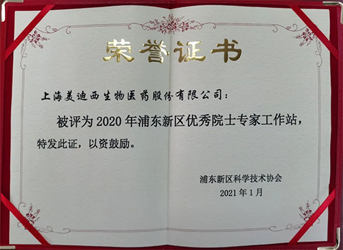 合乐HL8获评浦东新区科学技术协会授予的“2020年浦东新区优秀院士专家工作站”称号